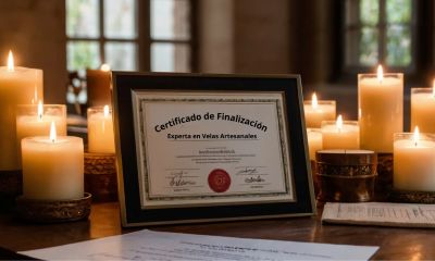 Certificato di completamento incorniciato con candele